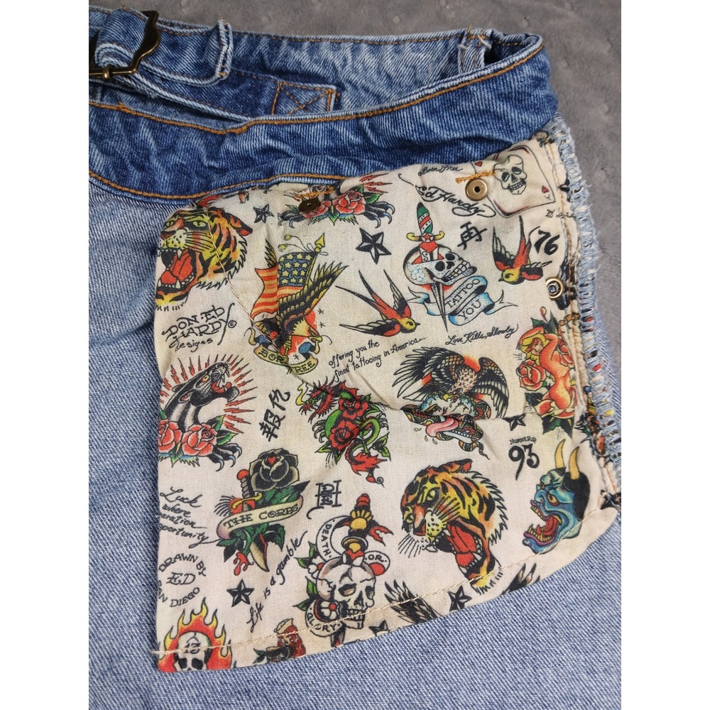Ed Hardy Wide Leg Jeans Blue Denim Logo Print Y2K Streetwear Mens 30 - Picture 13 of 14